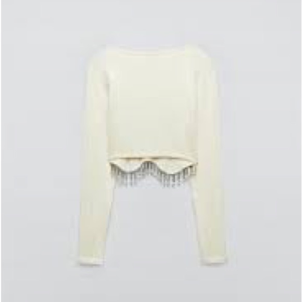 Zara Beige Cropped Top with Embellished Hem - Picture 3 of 7